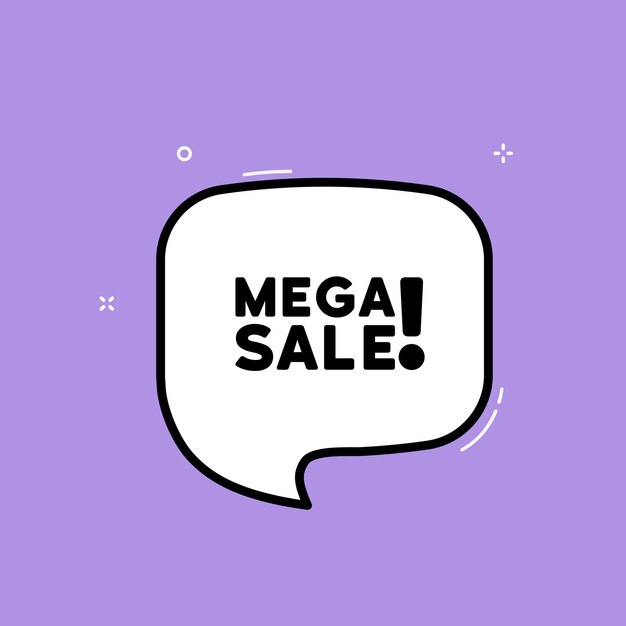 Bocadillo de diálogo con texto Mega venta Boom estilo cómico retro Estilo pop art Icono de línea vectorial para negocios y publicidad