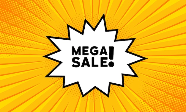 Bocadillo de diálogo con texto de Mega venta. Estilo cómico retro boom vacío. Estilo de arte pop. Icono de línea vectorial para negocios y publicidad