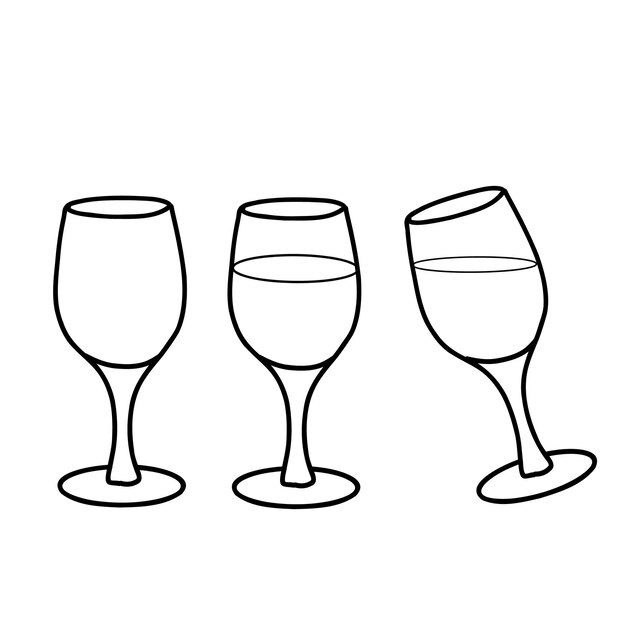 Bocas de vino vacías y llenas dibujo vectorial aislado ilustración dibujada a mano arte de línea alcohol