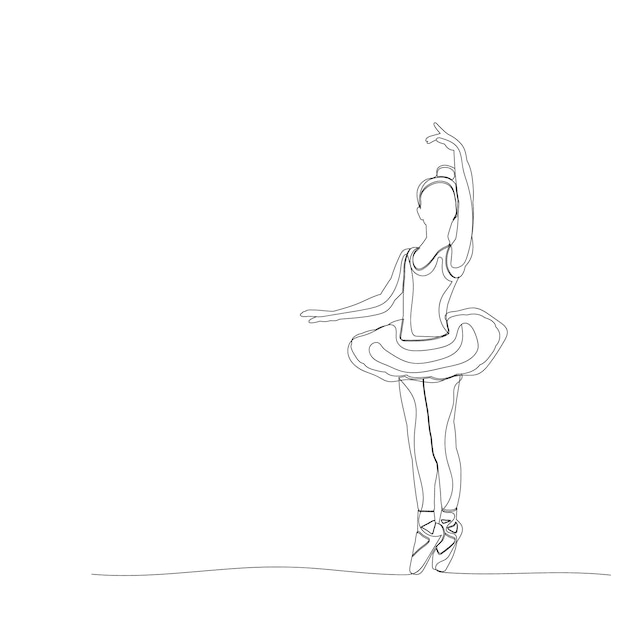 Boceto aislado vectorial con líneas bailando ballet de niña