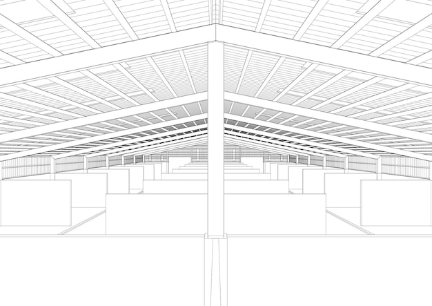 Un boceto de un almacén con un contorno blanco.