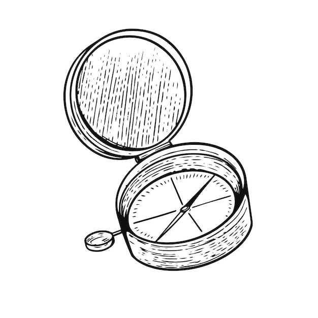 Un boceto de una brújula que está abierta a una ronda, una ronda y una ronda, una ronda y un rectángulo.