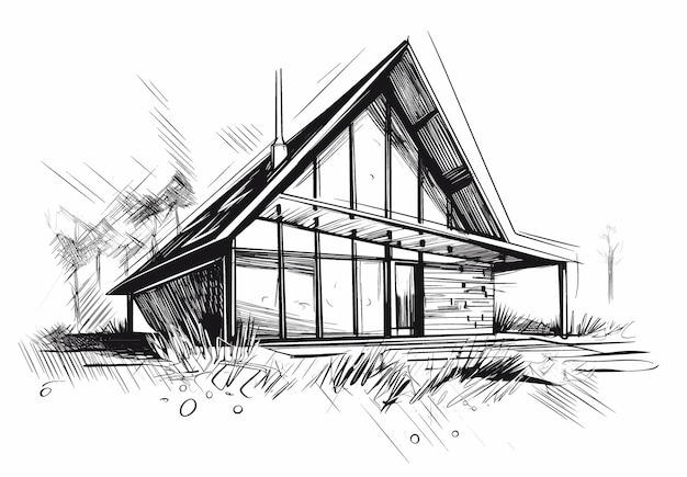 Vector un boceto de una casa por un arquitecto