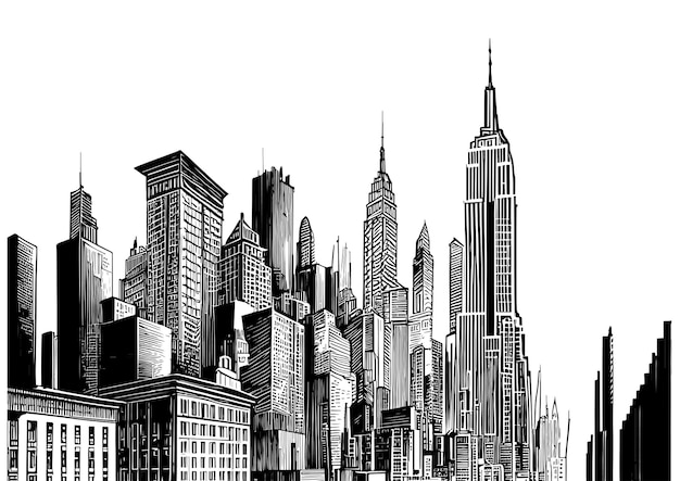 Un boceto de una ciudad con rascacielos.