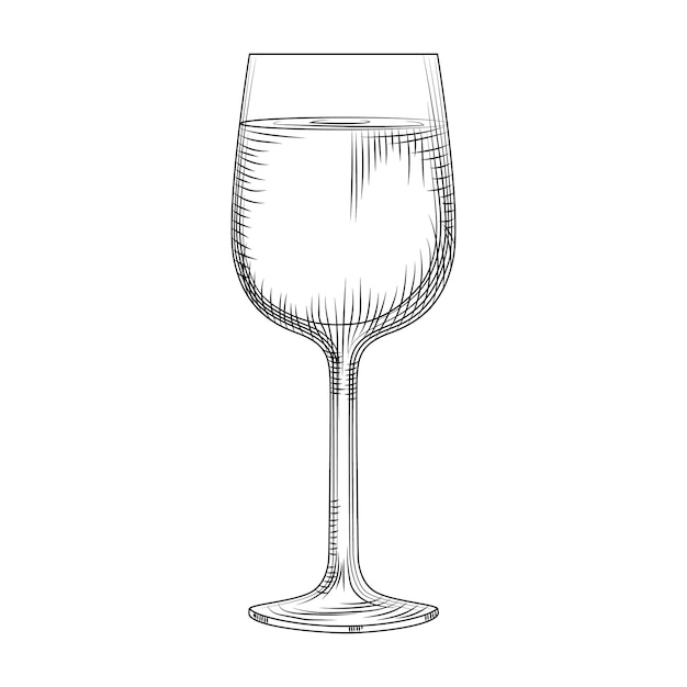 Boceto de copa de vino completo dibujado a mano. ilustración de vector aislado sobre fondo blanco. estilo de grabado.