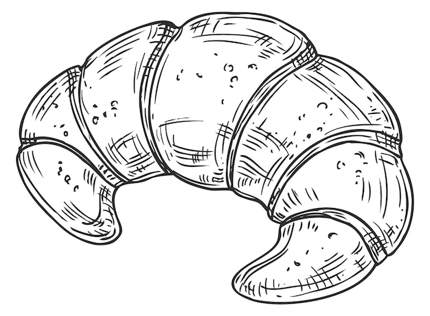 Boceto de croissant pastelería tradicional francesa menú de pan aislado sobre fondo blanco