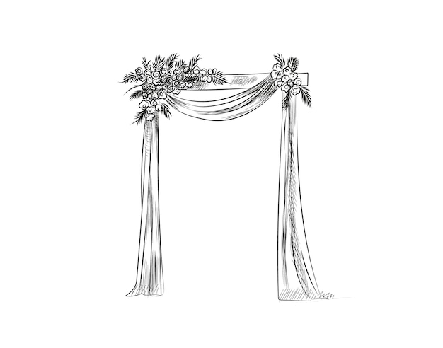Boceto dibujado a mano del arco decorado para la ilustración de vector de ceremonia de boda sobre fondo blanco