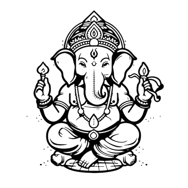 Boceto dibujado a mano arte de una sola línea para colorear dibujo lineal feliz día de ganesh chaturthi