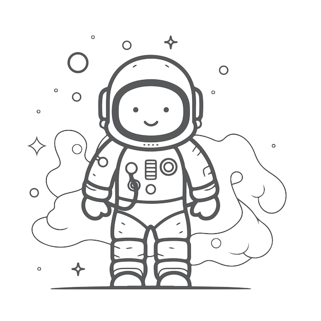 Vector boceto dibujado a mano arte de una sola línea para colorear página astronauta día