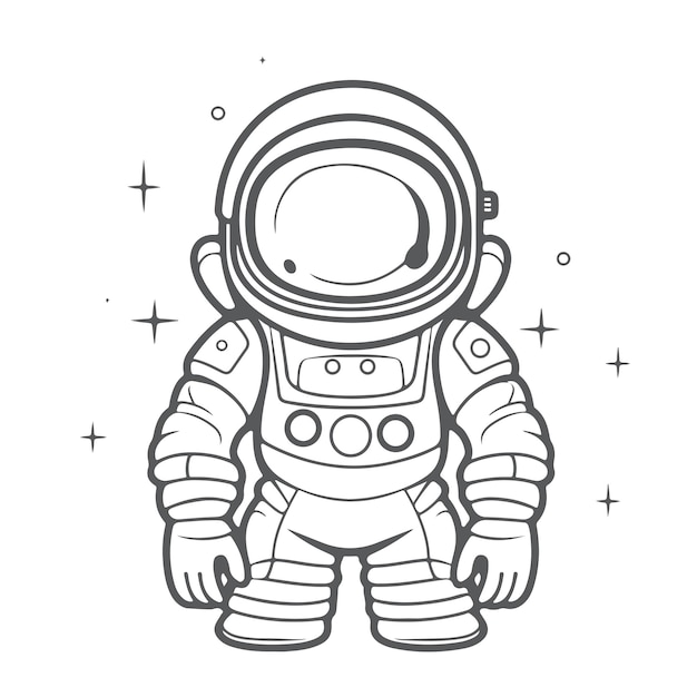 Boceto Dibujado a mano arte de una sola línea para colorear página astronauta Día