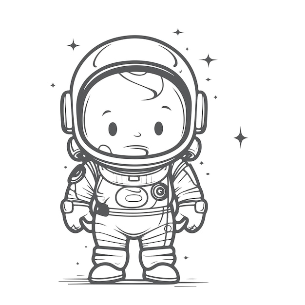 Boceto Dibujado a mano arte de una sola línea para colorear página astronauta Día