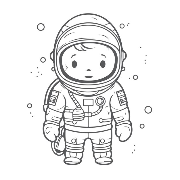 Boceto Dibujado a mano arte de una sola línea para colorear página astronauta Día