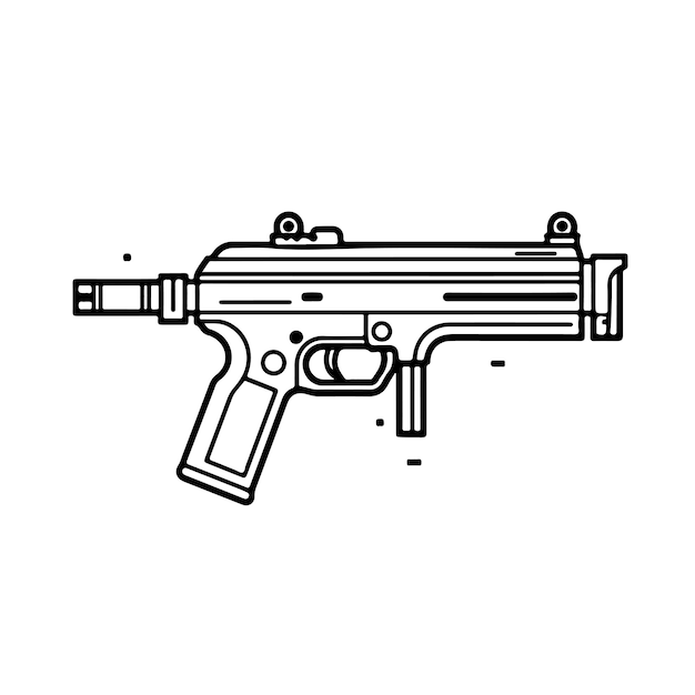 Boceto Dibujado a mano arte de una sola línea para colorear página día de la pistola