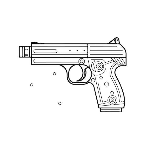 Boceto Dibujado a mano arte de una sola línea para colorear página día de la pistola