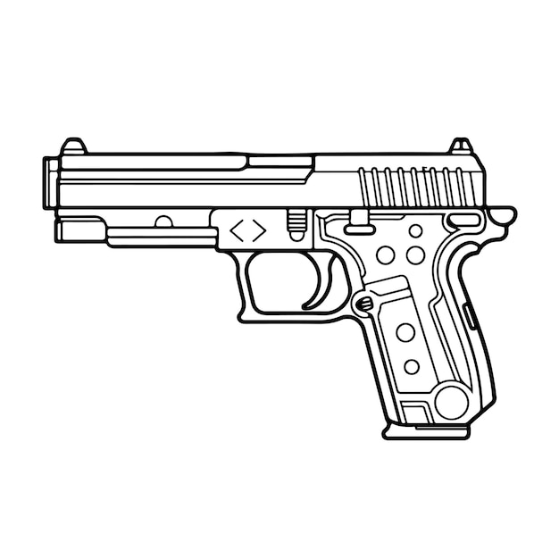 Boceto Dibujado a mano arte de una sola línea para colorear página día de la pistola