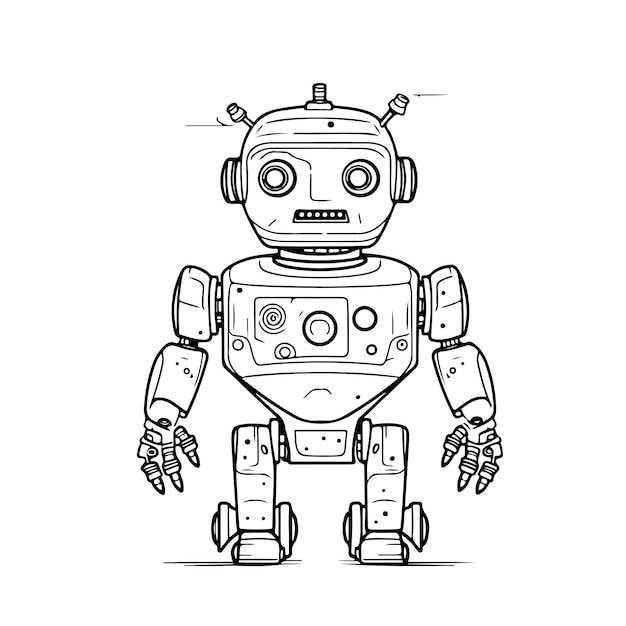 Boceto dibujado a mano arte de una sola línea para colorear página día del robot