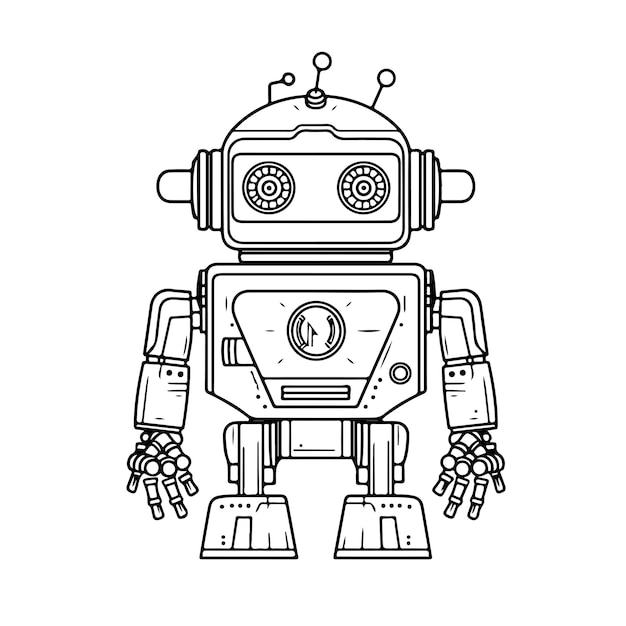 Boceto dibujado a mano arte de una sola línea para colorear página día del robot