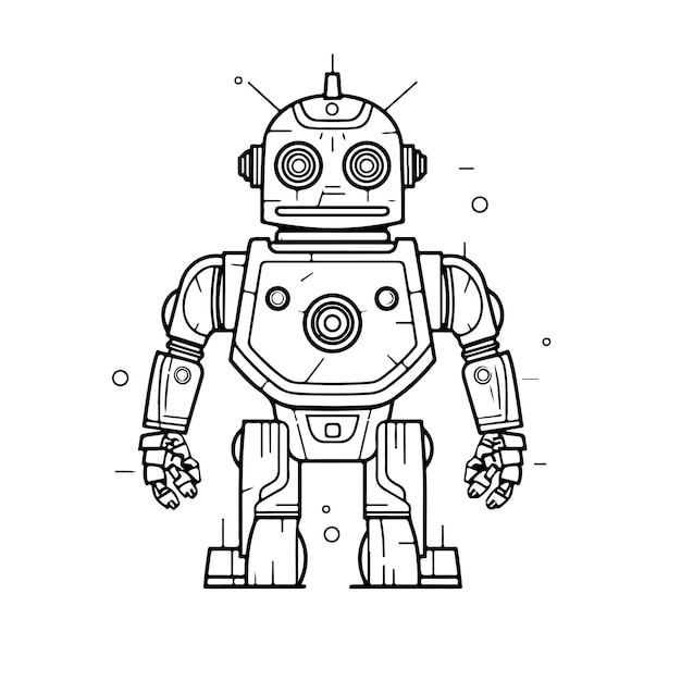 Boceto Dibujado a mano arte de una sola línea para colorear página día del robot