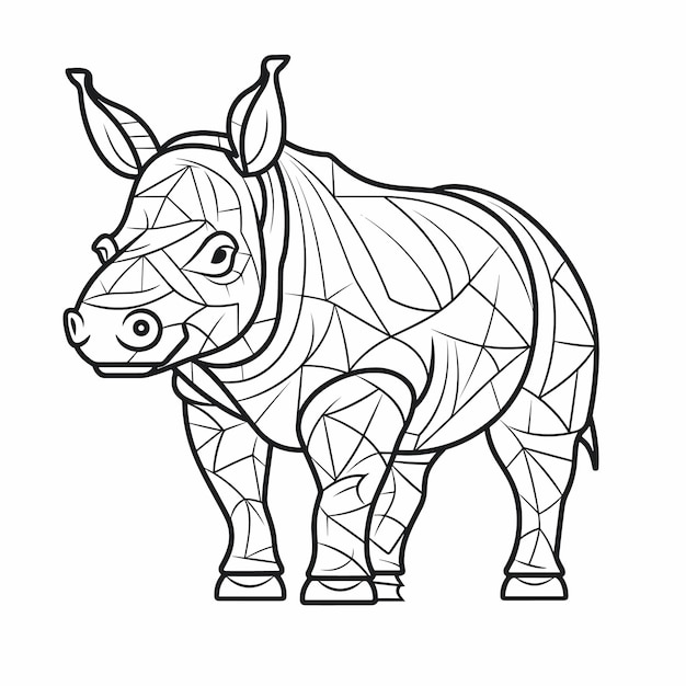 Vector boceto dibujado a mano arte de una sola línea para colorear página dibujo lineal día del rinoceronte