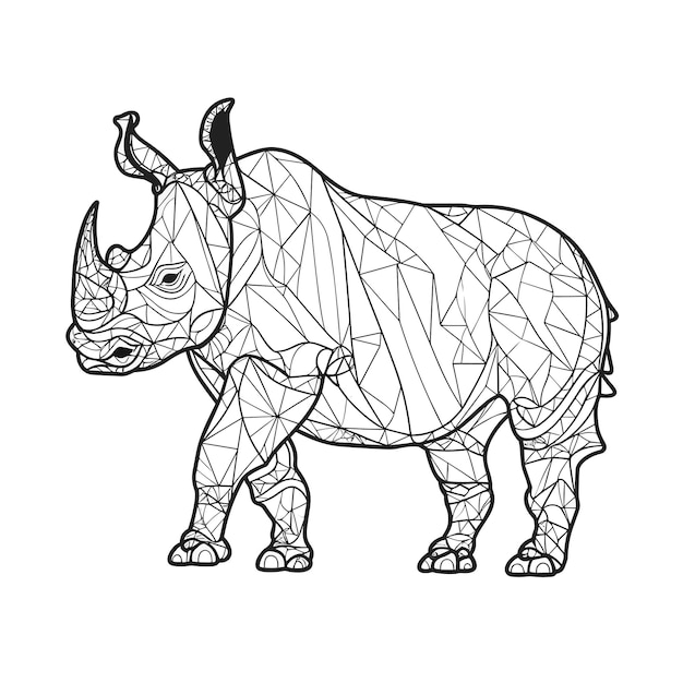 Boceto Dibujado a mano arte de una sola línea para colorear página dibujo lineal día del rinoceronte
