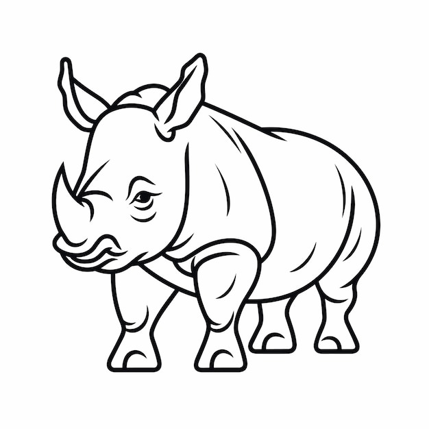 Boceto Dibujado a mano arte de una sola línea para colorear página dibujo lineal día del rinoceronte