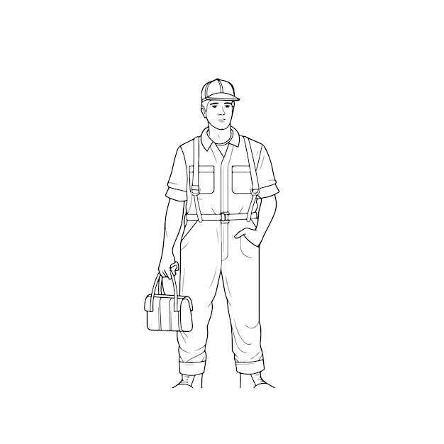 Boceto Dibujado a mano arte de una sola línea para colorear página dibujo lineal día del trabajador