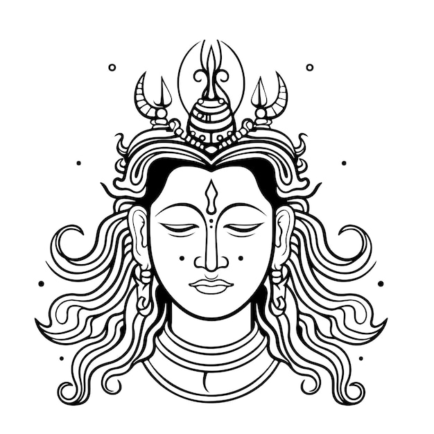 Boceto dibujado a mano arte de una sola línea para colorear página maha shivratri día