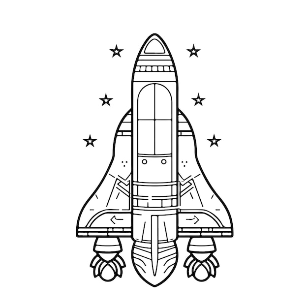 Boceto Dibujado a mano arte de una sola línea para colorear página Rocket Day