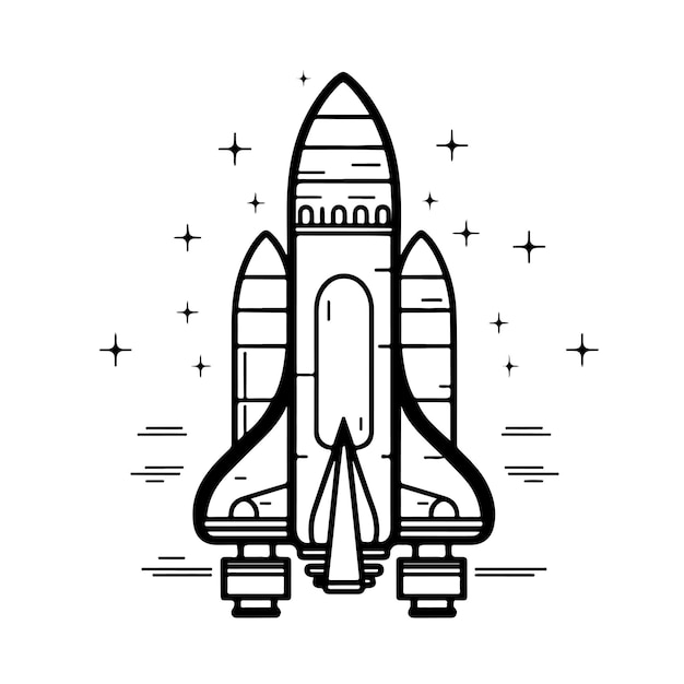 Boceto Dibujado a mano arte de una sola línea para colorear página Rocket Day
