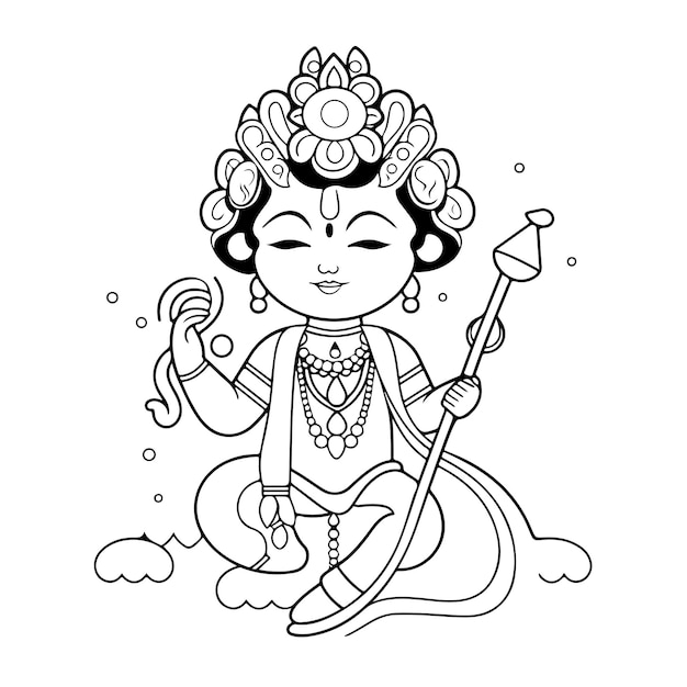 Boceto Dibujado a mano arte de una sola línea página para colorear dibujo lineal krishna janmashtami día