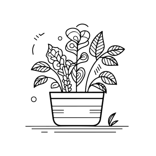 Vector boceto dibujado a mano arte de una sola línea página para colorear plantas en crecimiento día