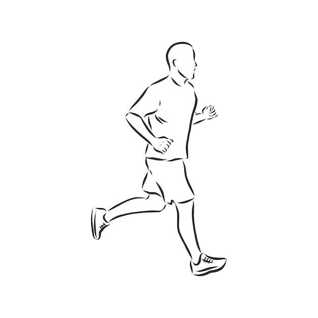 Boceto dibujado a mano artístico vectorial de correr silueta humana aislada sobre fondo blanco. Ilustración de dibujo deportivo. Ejecutando la figura del hombre para correr. Atleta corriendo.