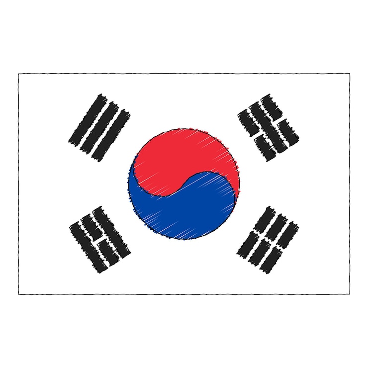 Vector boceto dibujado a mano bandera de corea del sur. icono de vector de estilo garabato