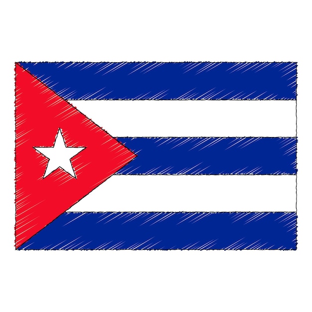 Vector boceto dibujado a mano bandera de cuba. icono de vector de estilo de dibujo