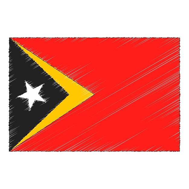 Vector boceto dibujado a mano bandera de timor oriental. icono de vector de estilo garabato