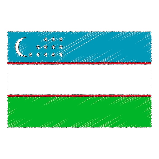 Vector boceto dibujado a mano bandera de uzbekistán. icono de vector de estilo garabato