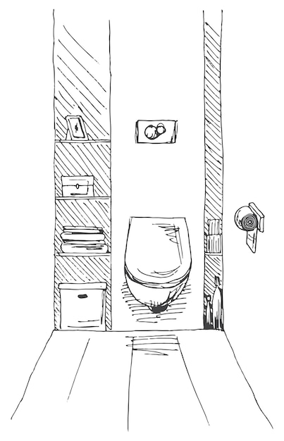 Boceto dibujado a mano Boceto lineal de un interior Parte del baño Ilustración vectorial