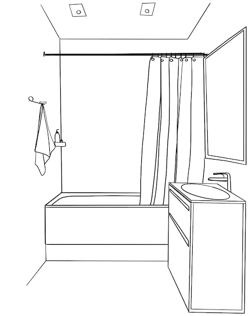 Boceto dibujado a mano Boceto lineal de un interior Parte del baño Ilustración vectorial