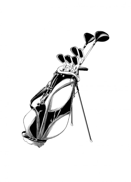 Vector boceto dibujado mano de la bolsa de golf en negro aislado.