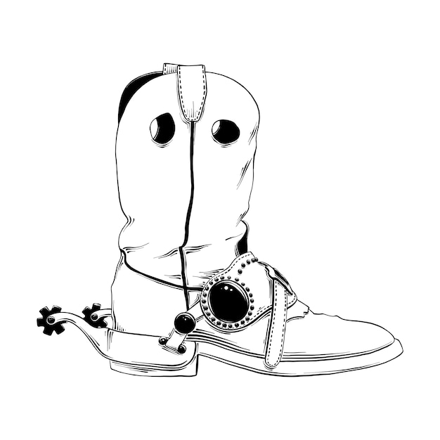Boceto dibujado a mano de la bota de vaquero occidental