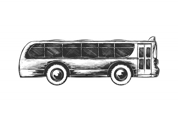 Vector boceto dibujado a mano del bus turístico en monocromo