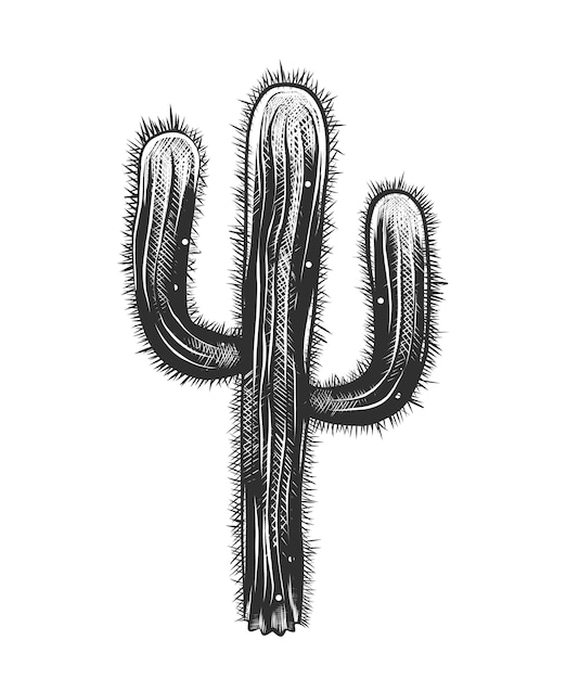 Boceto dibujado a mano de cactus en monocromo