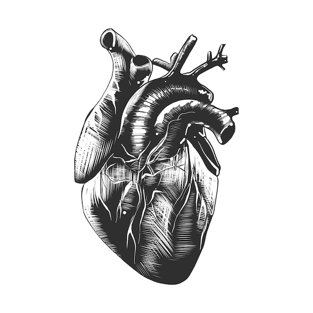 Boceto dibujado a mano del corazón anatómico