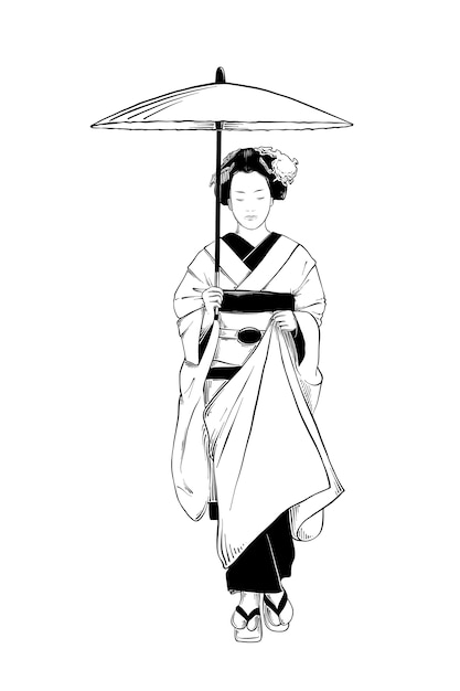 Vector boceto dibujado a mano de geisha japonesa