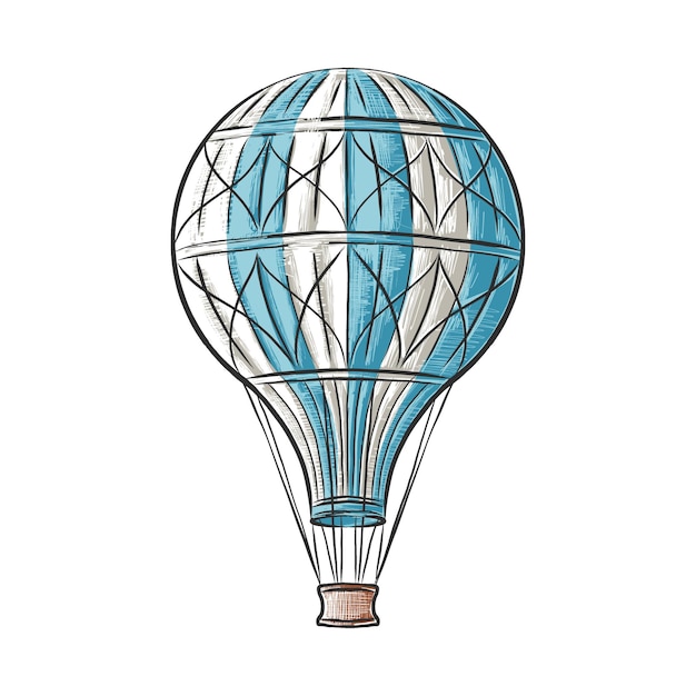 Boceto dibujado a mano de globo de aire caliente en colores aislados