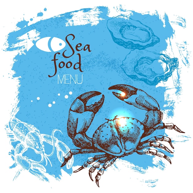 Boceto dibujado a mano ilustración de vector de mariscos Fondo de cartel de mar Diseño de menú