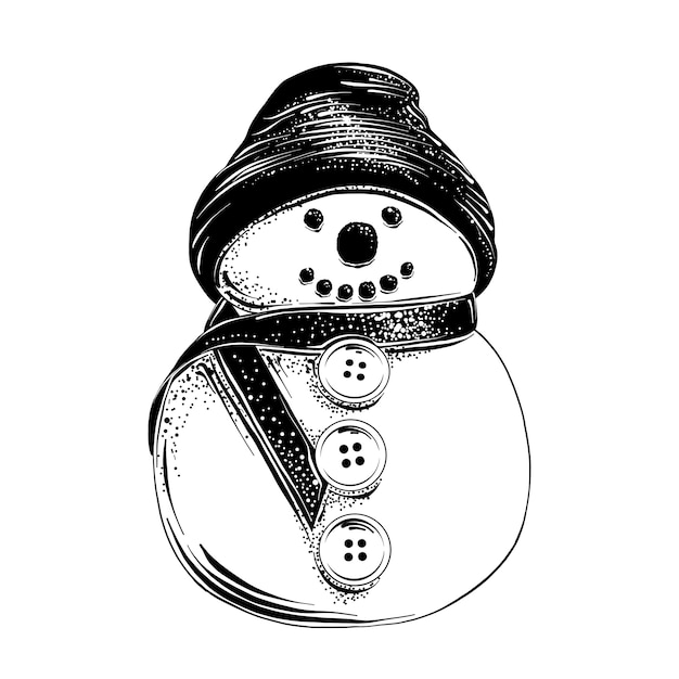 Vector boceto dibujado a mano de muñeco de nieve de navidad en negro