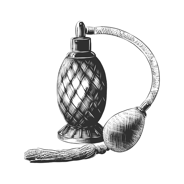 Boceto dibujado a mano de perfume en monocromo