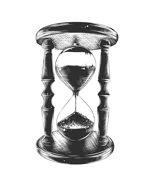 Vector boceto dibujado a mano de reloj de arena en monocromo