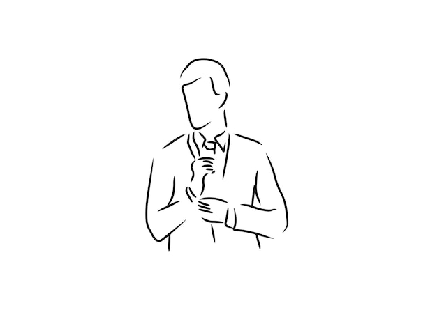 Boceto, dibujado a mano, uso de hombre de arte de una sola línea para póster de logotipo y fondo